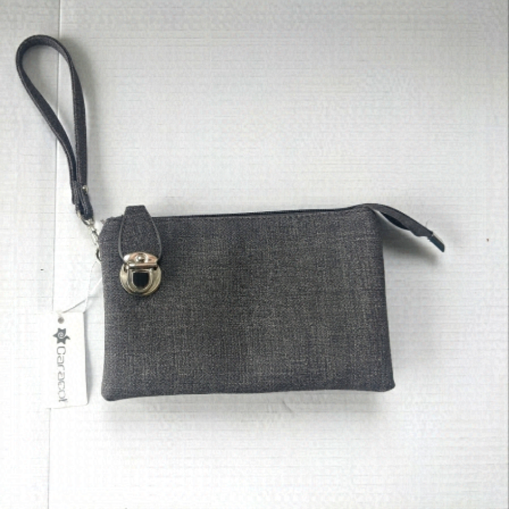 Caracol VEGAN TEXTURED LEATHER "GREY TWEED LOOK" CROSSBODY BAG WRISTLET …